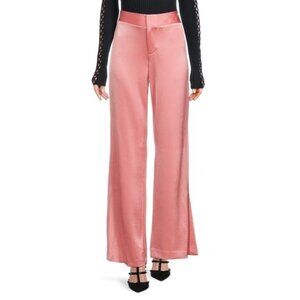 Alice + Olivia Women Size 0 Pink Satin Wide Leg Slit Hem Dress Pants NEW No Tags
